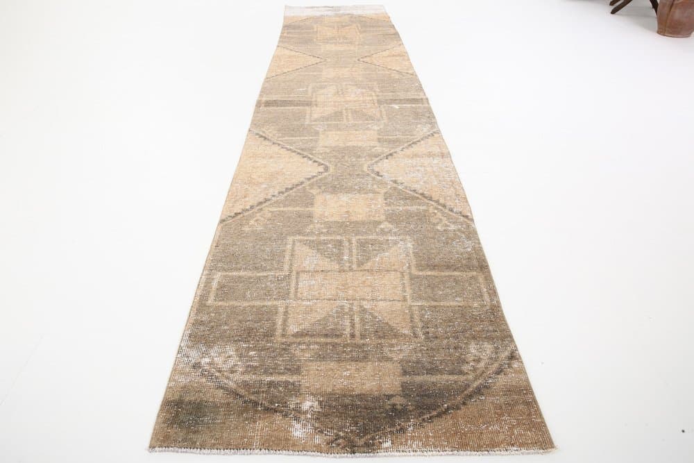 Chodnik 410x92 cm, beżowy, wełna, Turcja, lata 60. - 219372