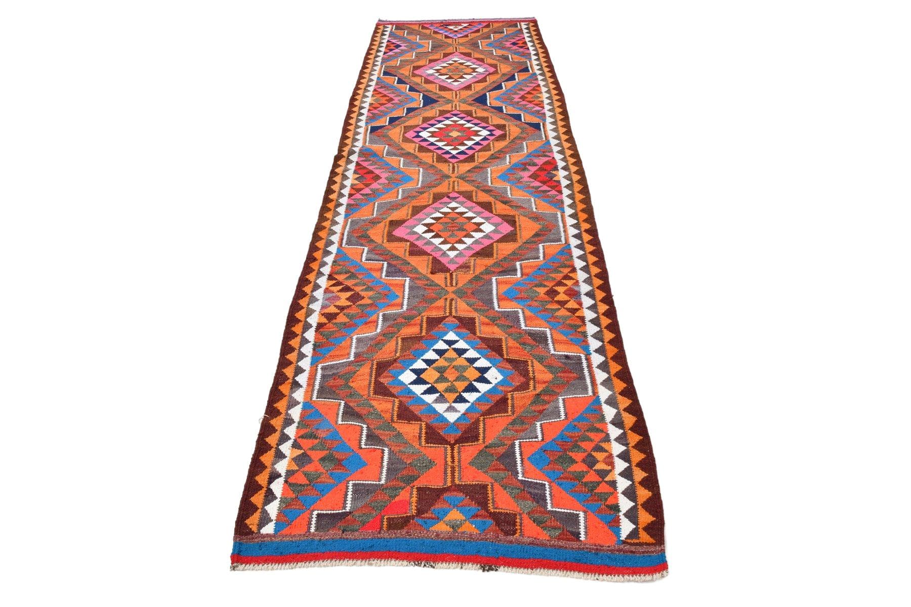 Kilim Runner 309x95 cm, brown, crimson, wool, Turkey, 1960s.