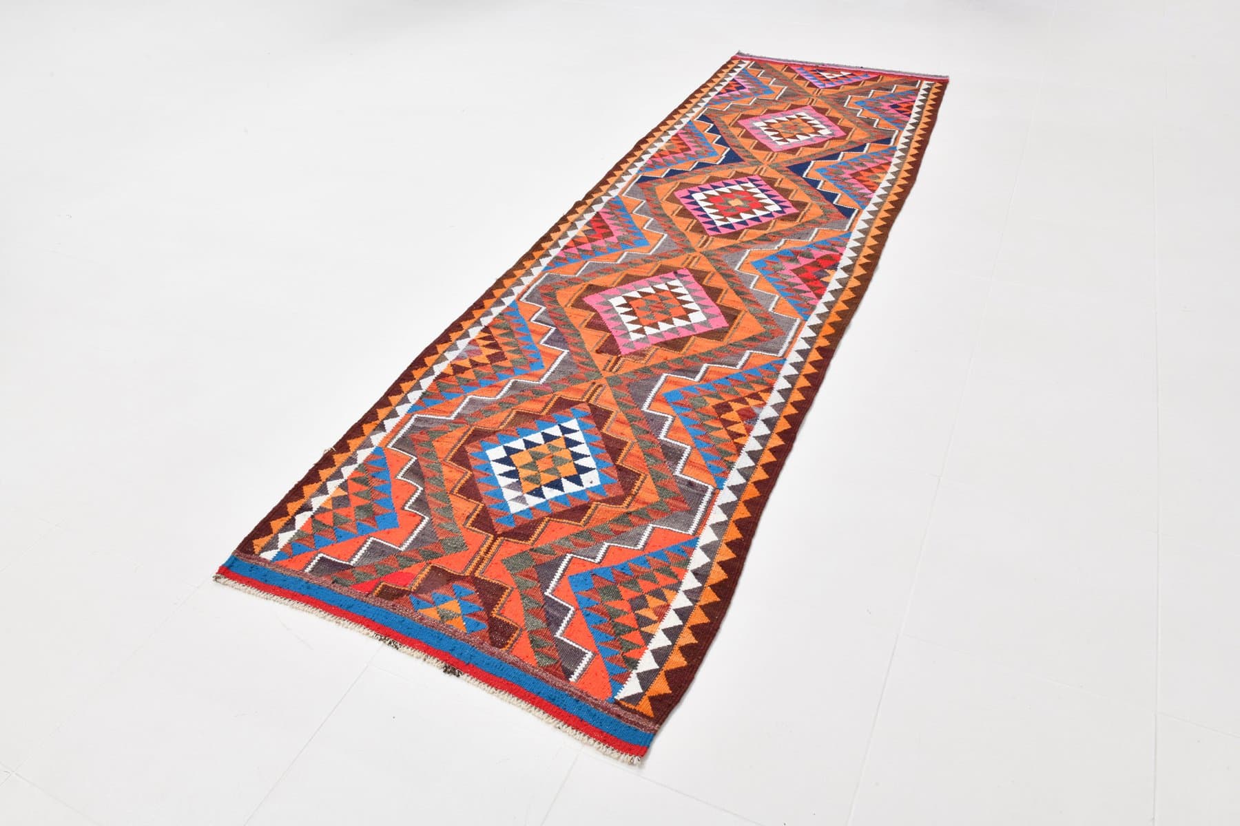 Kilim Runner 309x95 cm, brown, crimson, wool, Turkey, 1960s. - 219352