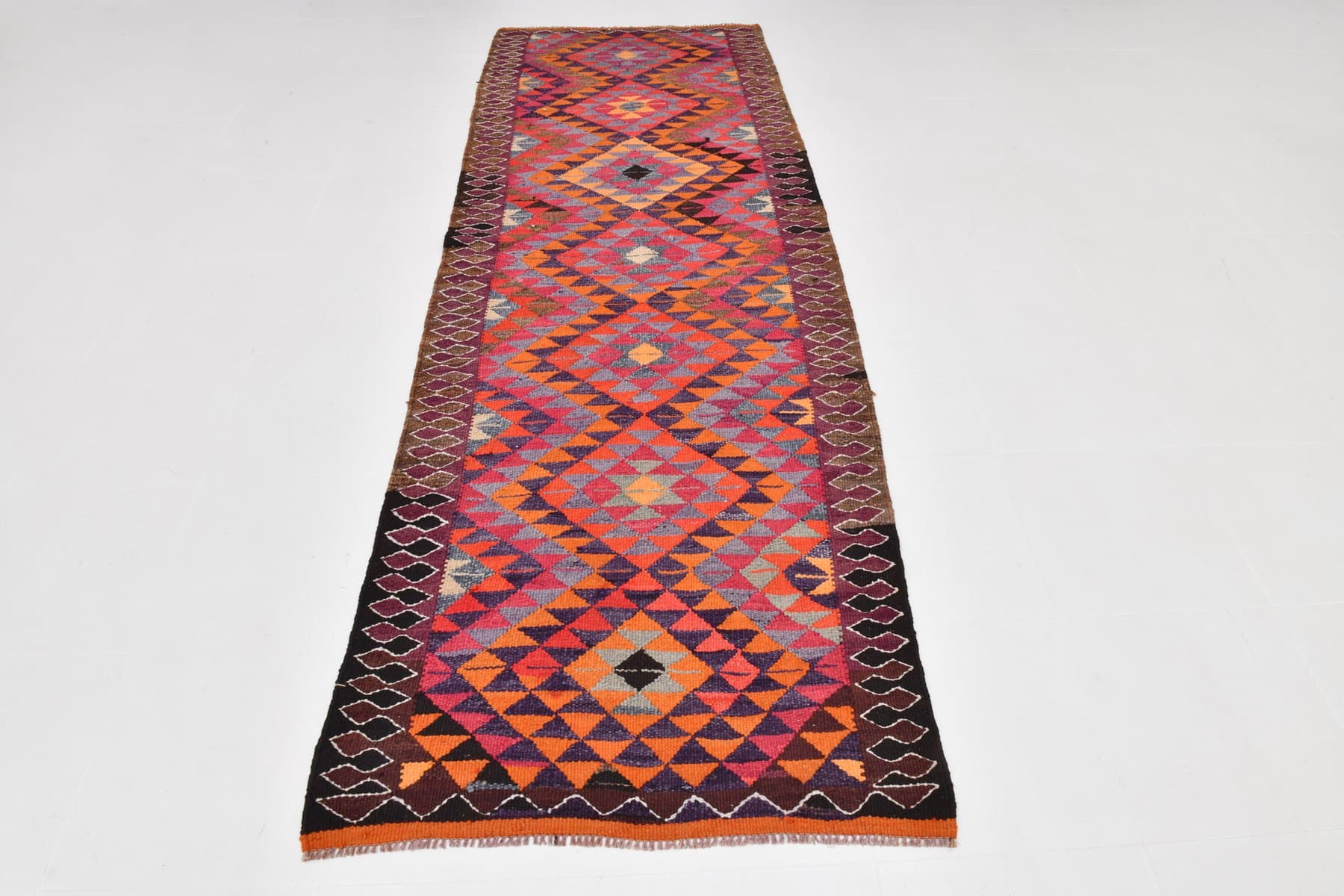 Runner Rug 300x100 cm, brown, crimson, wool, Turkey, 1960s. - 219342