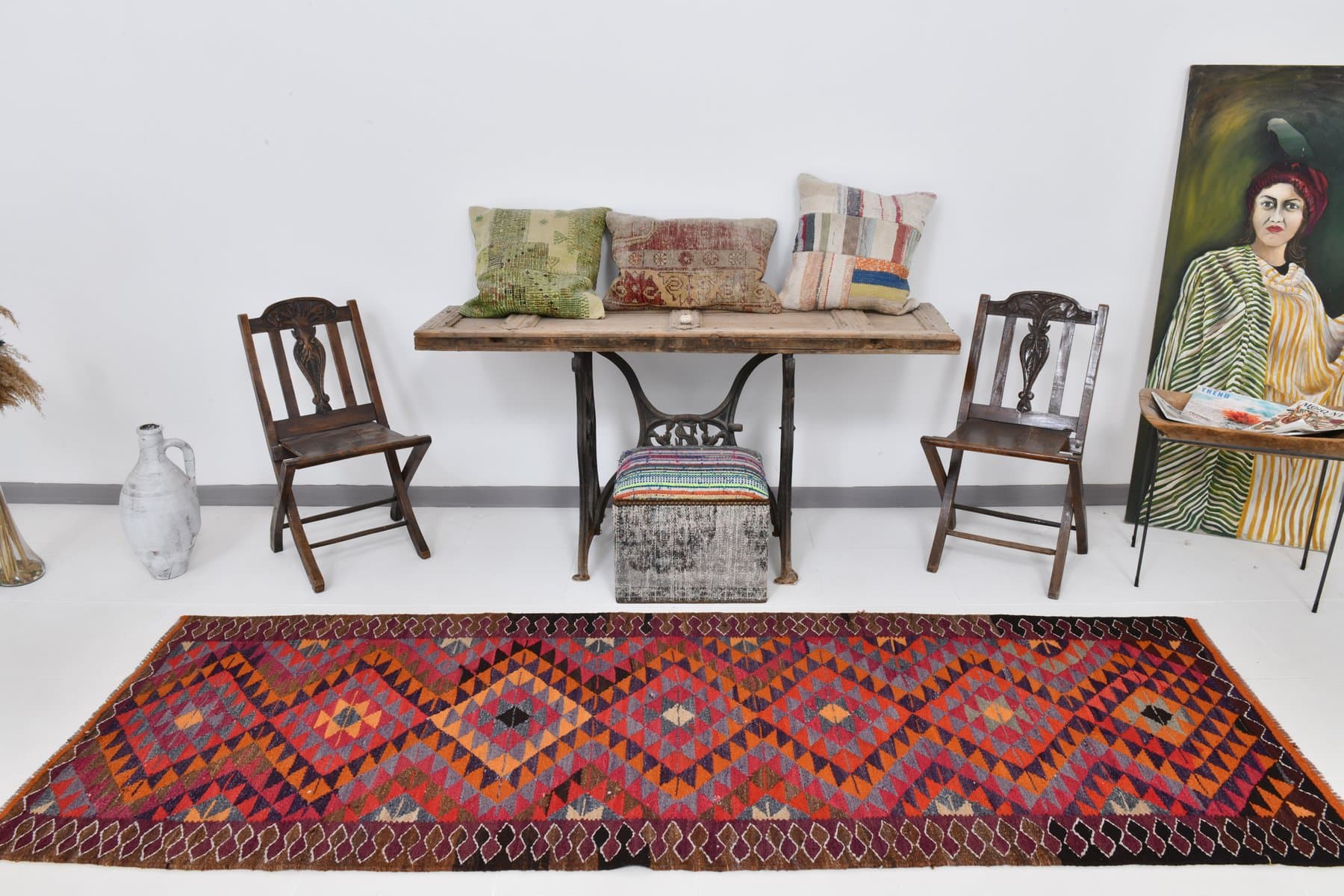 Runner Rug 300x100 cm, brown, crimson, wool, Turkey, 1960s. - 219345