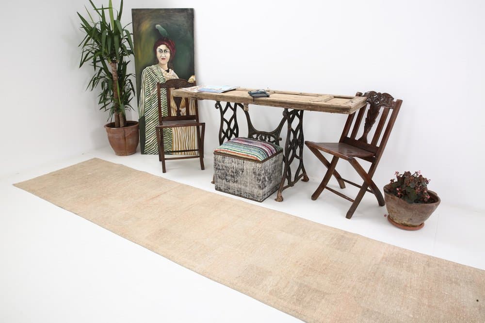 Chodnik 374x89 cm, beżowy, wełna, Turcja, lata 60. - 219314