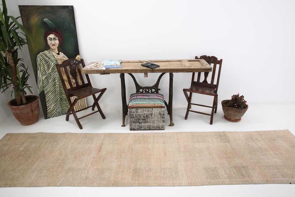 Chodnik 374x89 cm, beżowy, wełna, Turcja, lata 60. - 219317