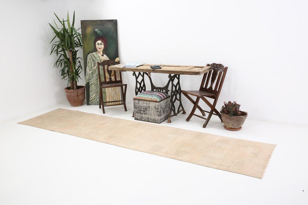 Chodnik 374x89 cm, beżowy, wełna, Turcja, lata 60. - 219318