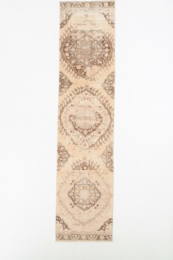 Runner Rug 379x90 cm, beige, wool, Turkey, 1960s. - 219278