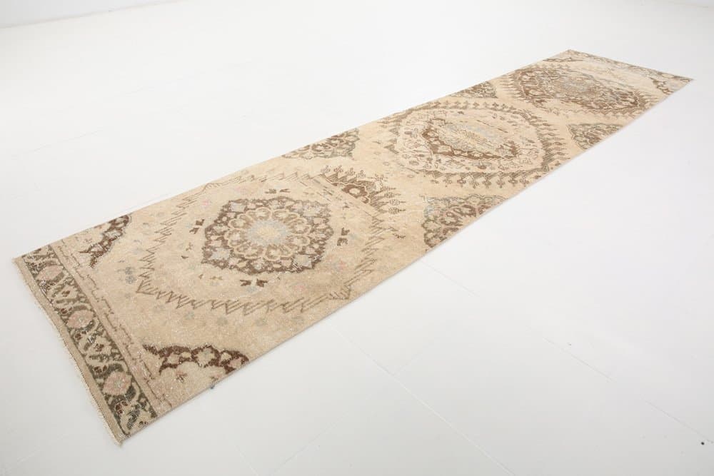 Runner Rug 379x90 cm, beige, wool, Turkey, 1960s. - 219286