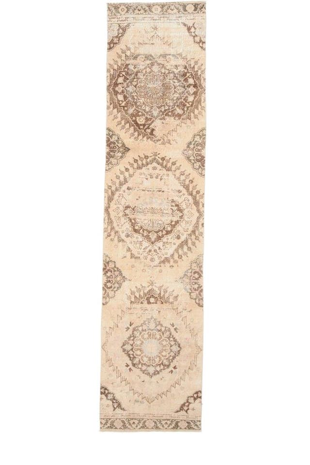 Runner Rug 379x90 cm, beige, wool, Turkey, 1960s. - DIMENSION