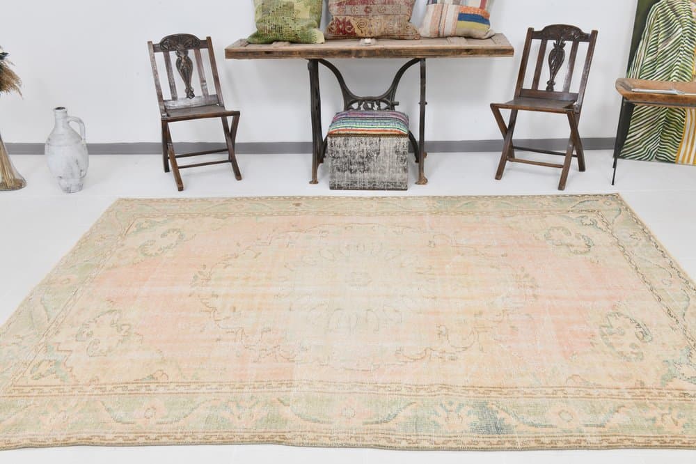 Rug 288x195 cm, beige, green, wool, Turkey, 1970s. - 219202