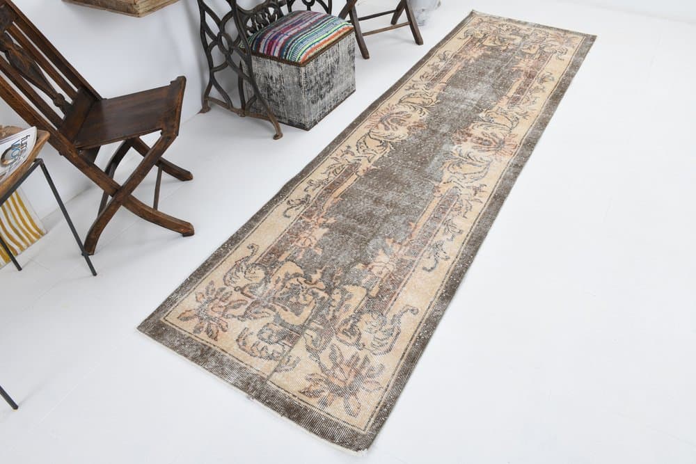 Chodnik 84x306 cm, beżowy, wełna, Turcja, lata 70. - 219145