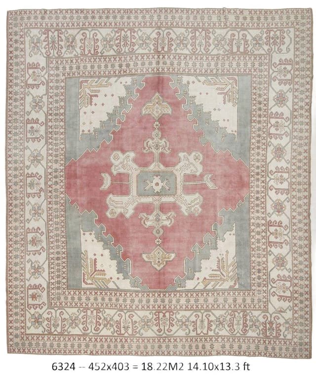 Dywan Oushak 452x403 cm, beżowy, wełna, Turcja, lata 60. - WYMIARY