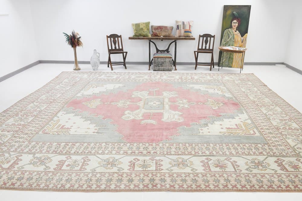 Dywan Oushak 452x403 cm, beżowy, wełna, Turcja, lata 60. - 219119