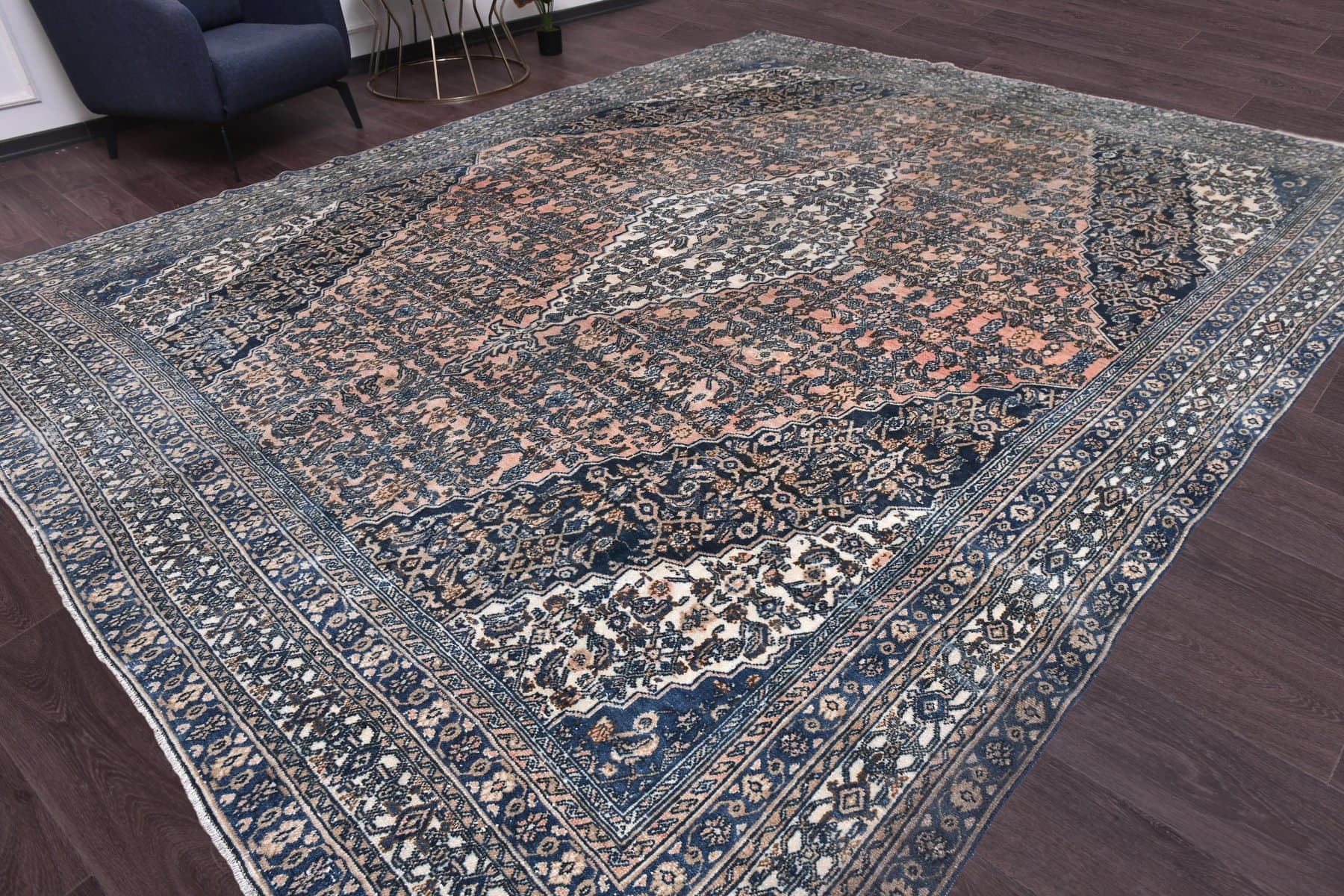 Dywan 394x310 cm, różowy, niebieski, wełna, Turcja, lata 60. - 219055