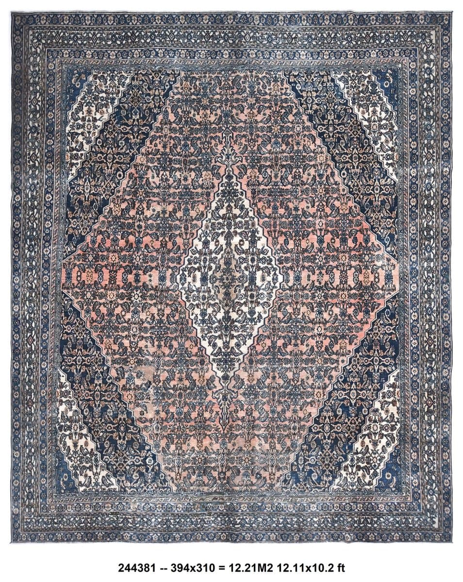 Dywan 394x310 cm, różowy, niebieski, wełna, Turcja, lata 60. - 219057