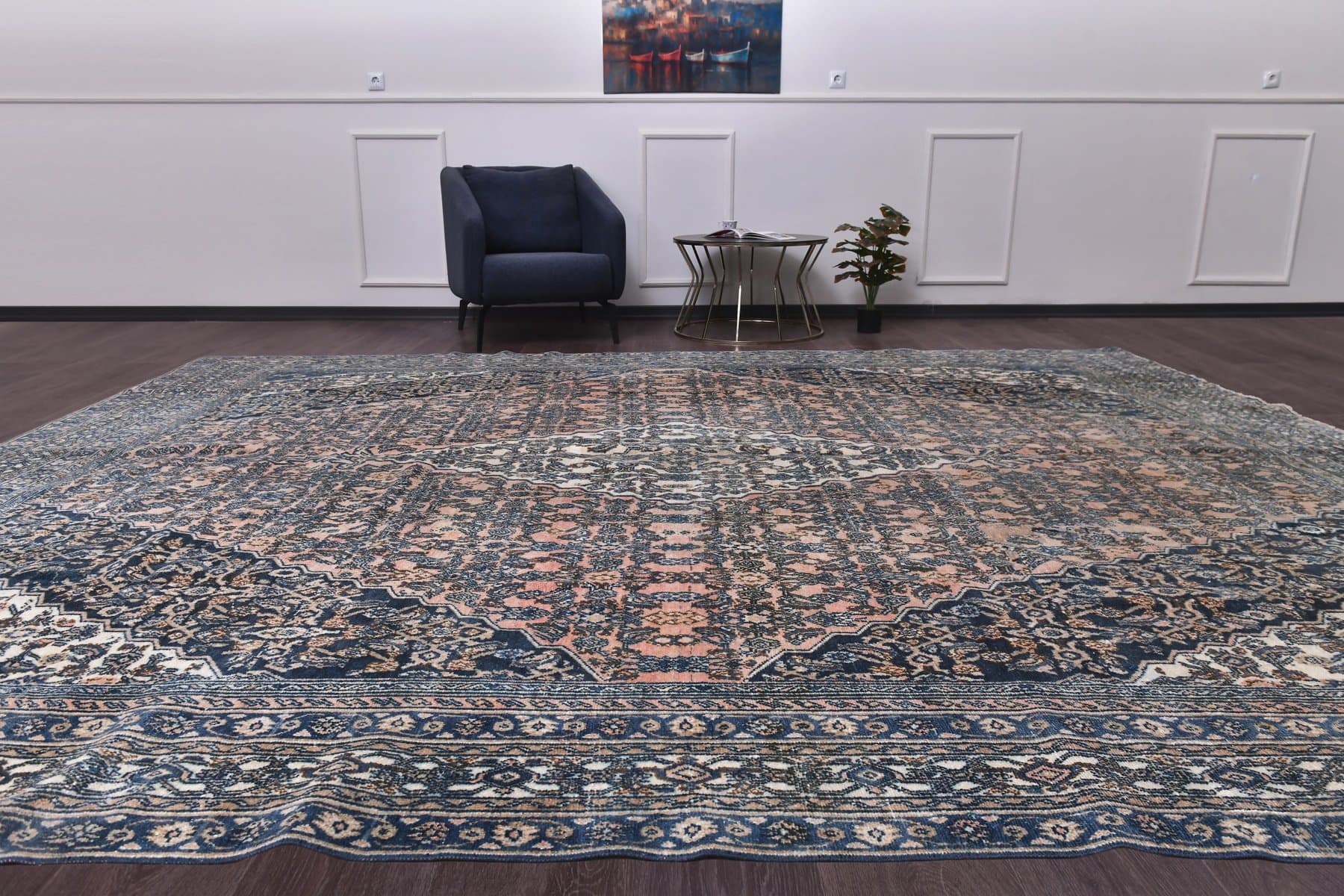 Dywan 394x310 cm, różowy, niebieski, wełna, Turcja, lata 60. - 219059