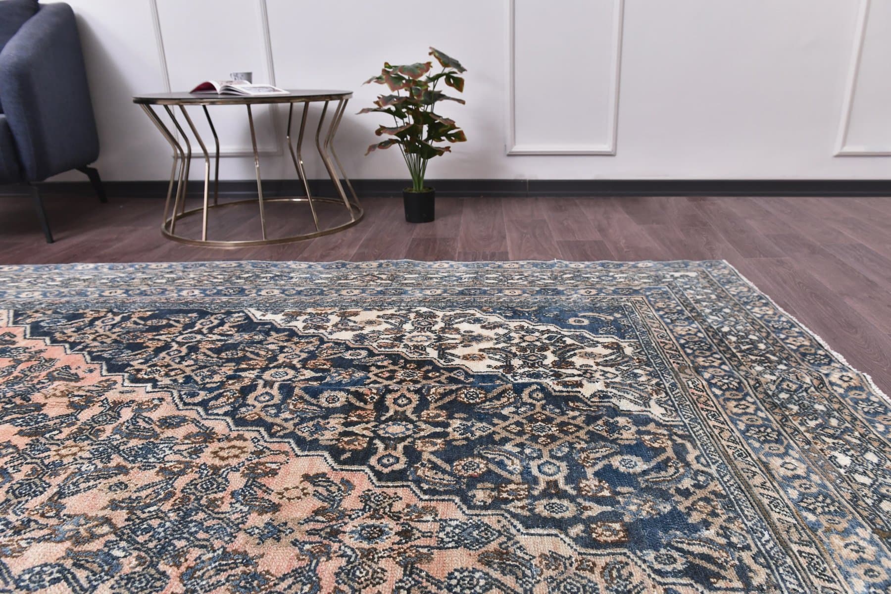 Dywan 394x310 cm, różowy, niebieski, wełna, Turcja, lata 60. - 219058