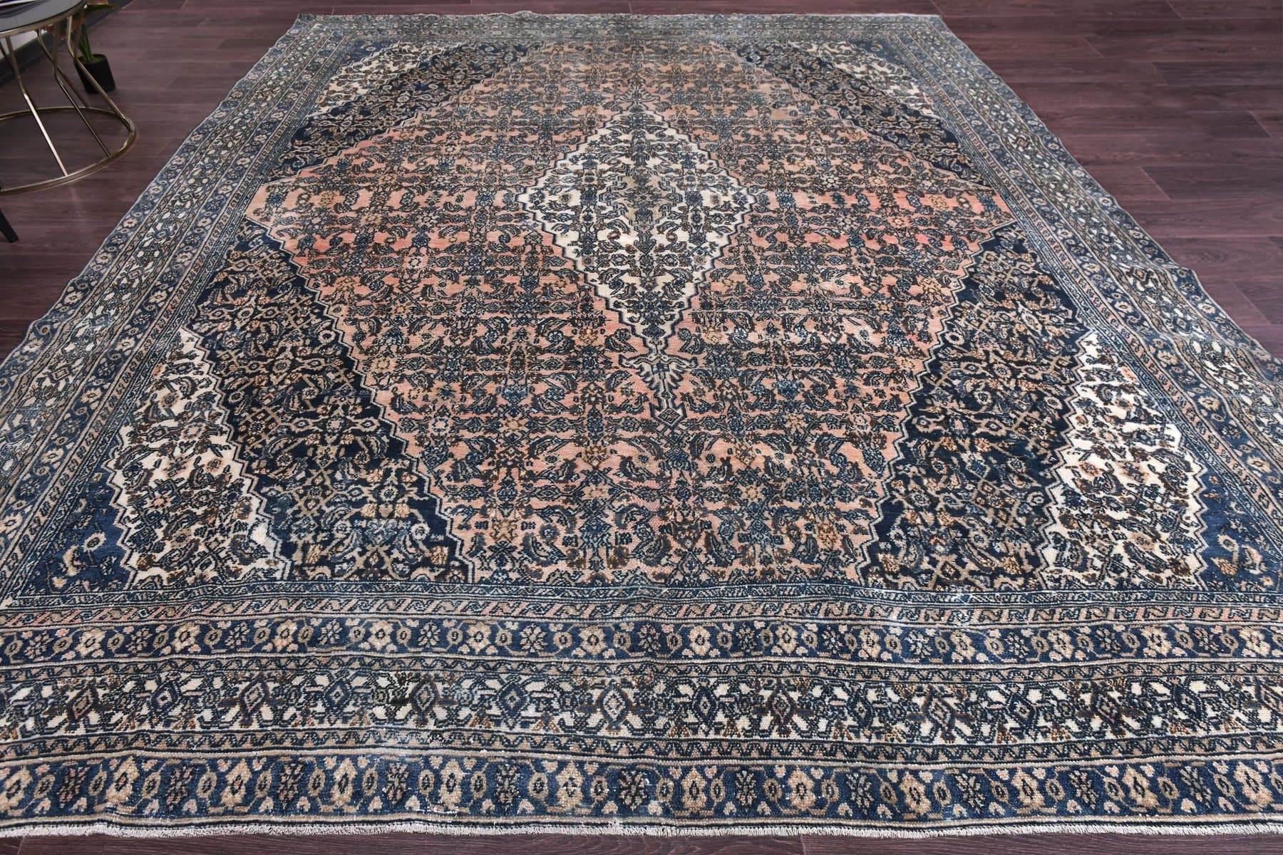 Dywan 394x310 cm, różowy, niebieski, wełna, Turcja, lata 60. - 219065