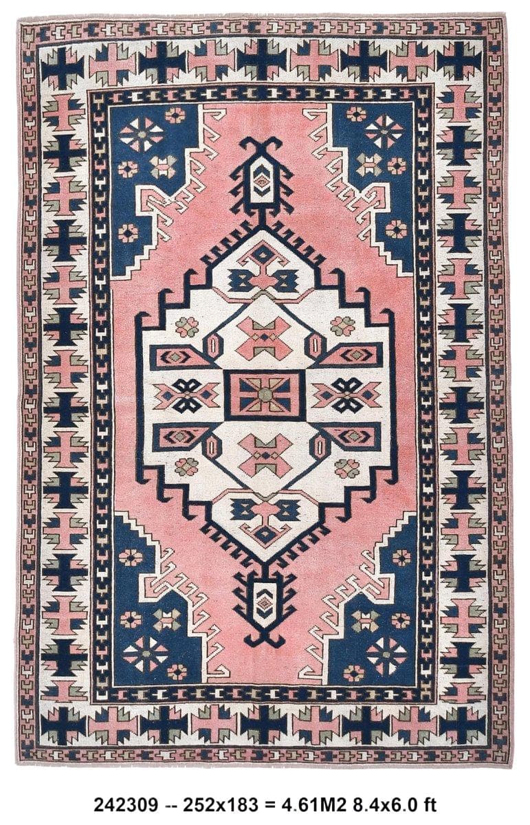Rug 252x183 cm, blue, red, wool, Turkey, 1970s.