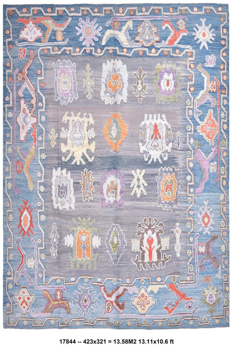 Oushak Rug 423x321 cm, blue, wool, Turkey, 1970s - 218889