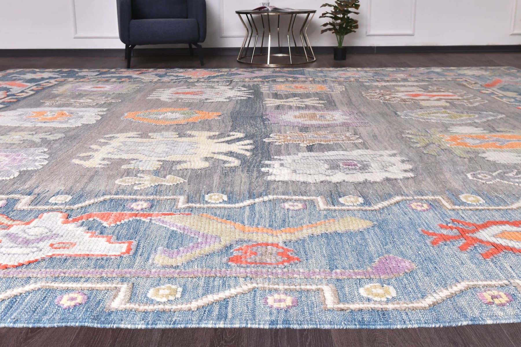Oushak Rug 423x321 cm, blue, wool, Turkey, 1970s - 218893