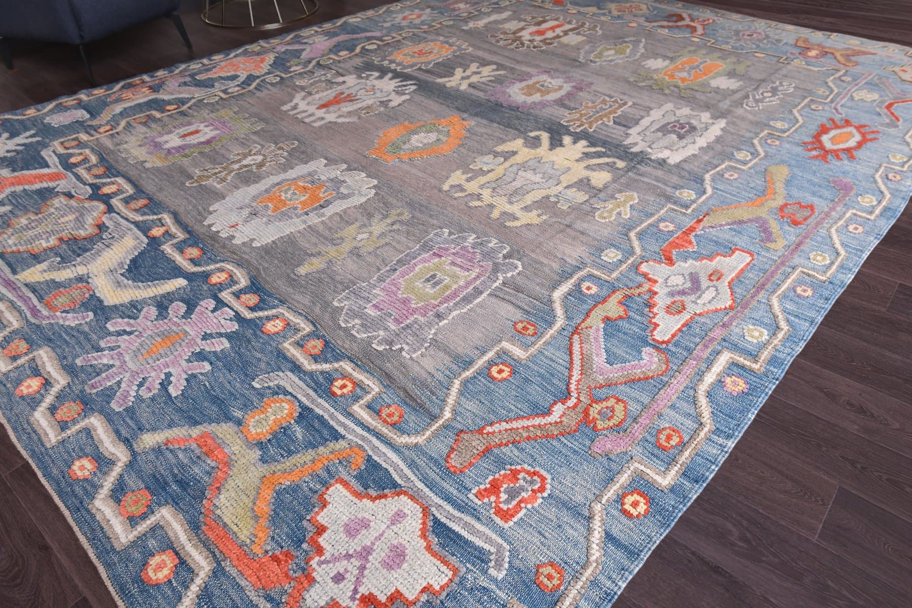 Oushak Rug 423x321 cm, blue, wool, Turkey, 1970s - 218886