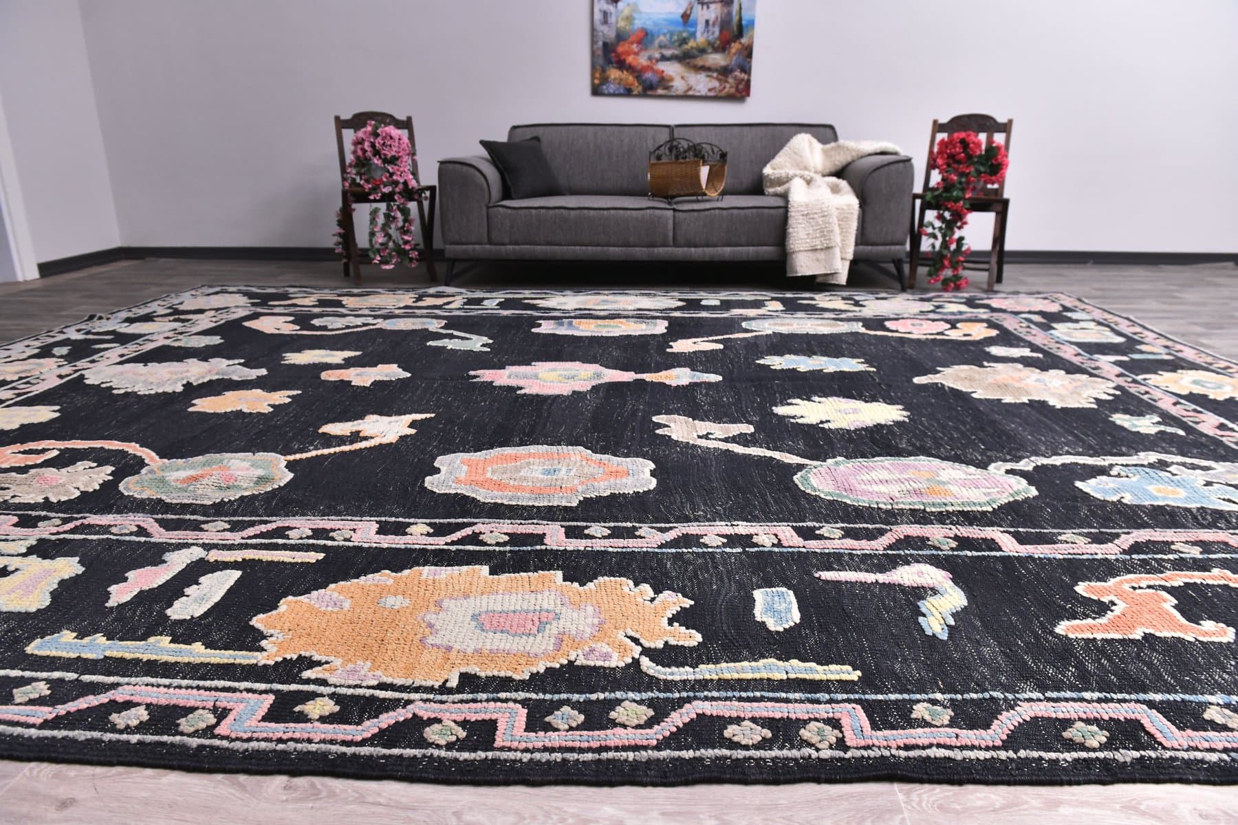 Rug 425x330 cm, navy blue, wool, Turkey, 1970s. - 218877