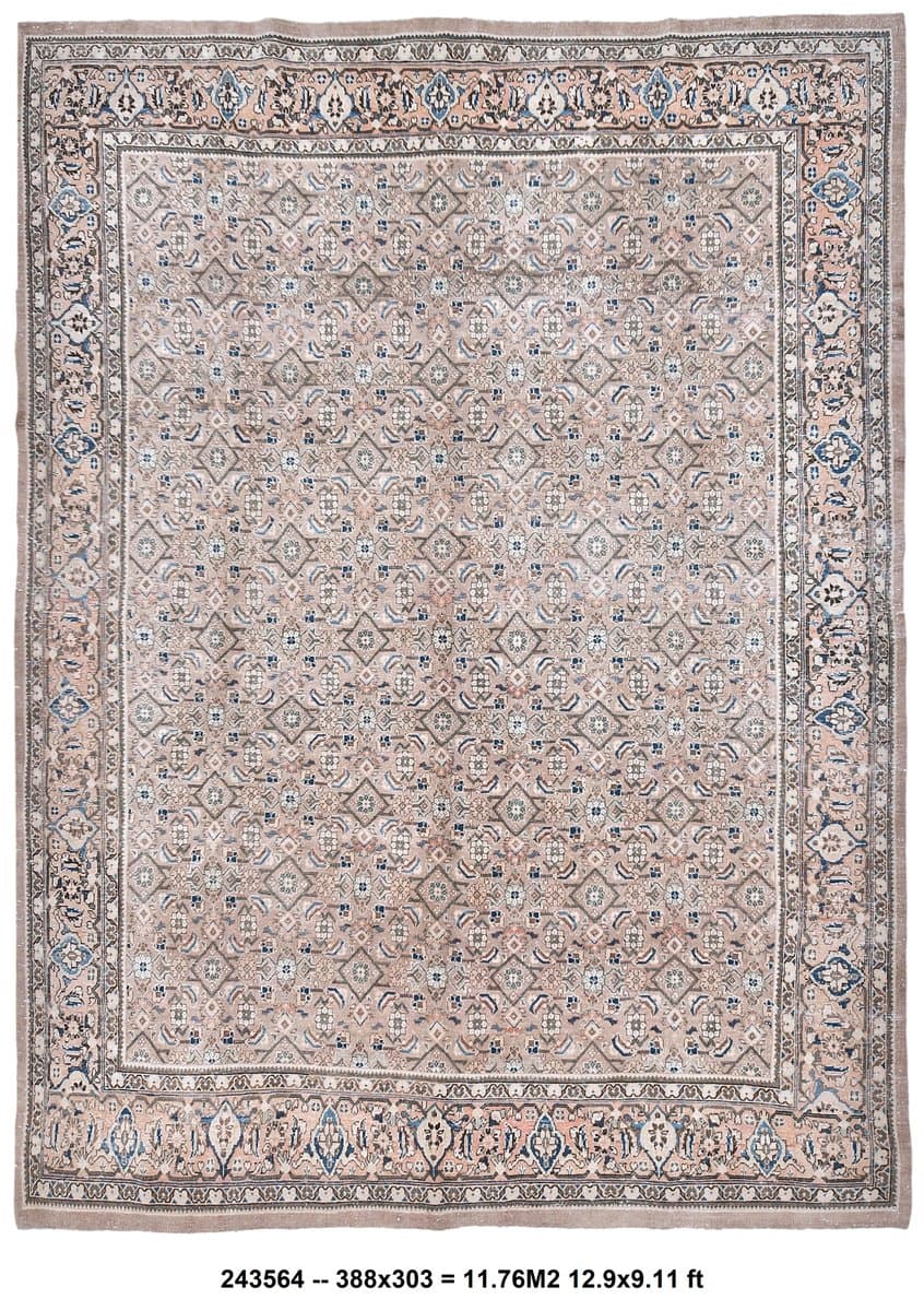 Rug 388x303 cm, brown, wool, Turkey, 1970s. - 218838