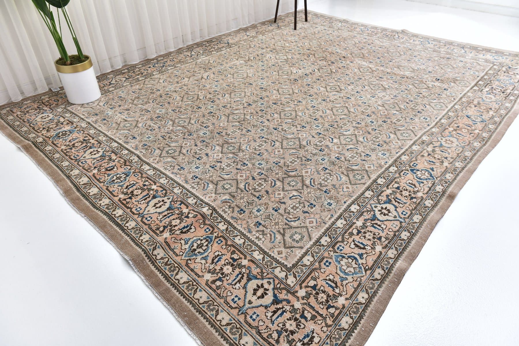 Rug 388x303 cm, brown, wool, Turkey, 1970s. - 218836