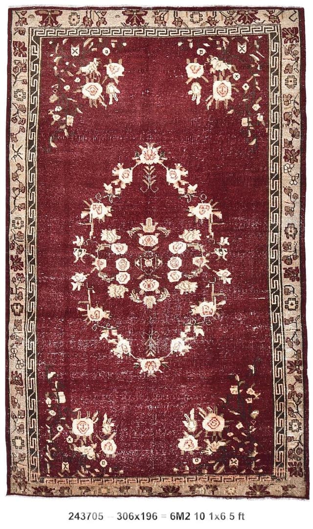 Rug 196x306 cm, red, wool, Turkey, 1970s. - DIMENSION