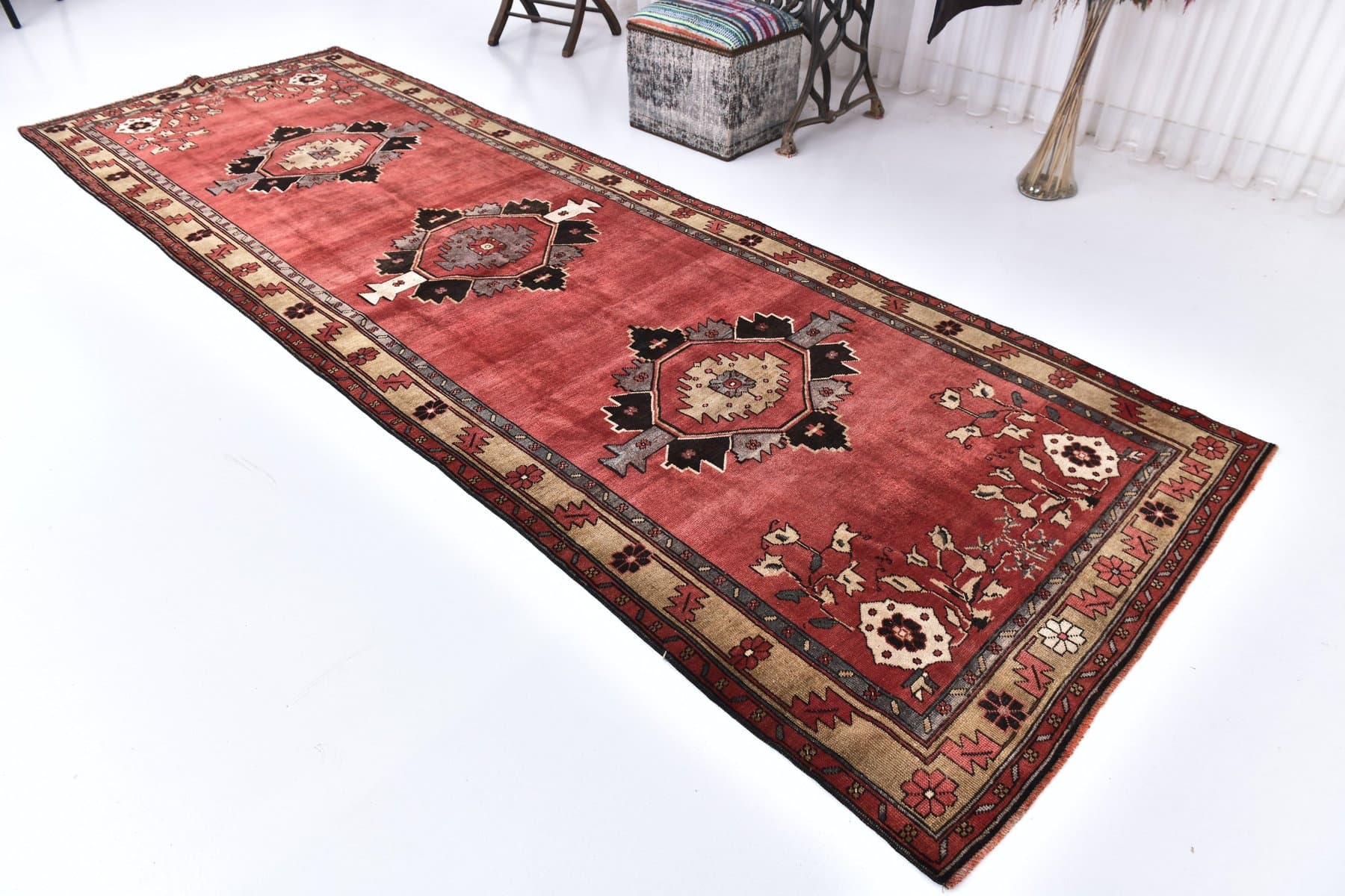 Rug 127x382 cm, red, wool, Turkey, 1970s. - 218776