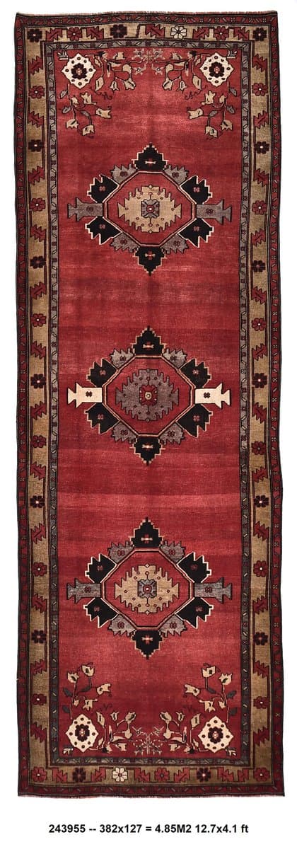 Rug 127x382 cm, red, wool, Turkey, 1970s. - 218777