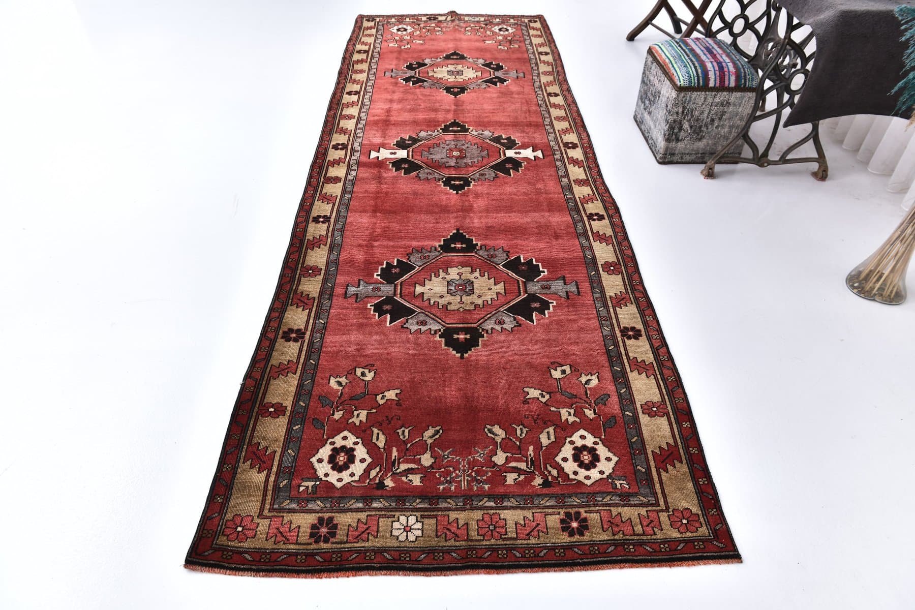 Rug 127x382 cm, red, wool, Turkey, 1970s. - 218782