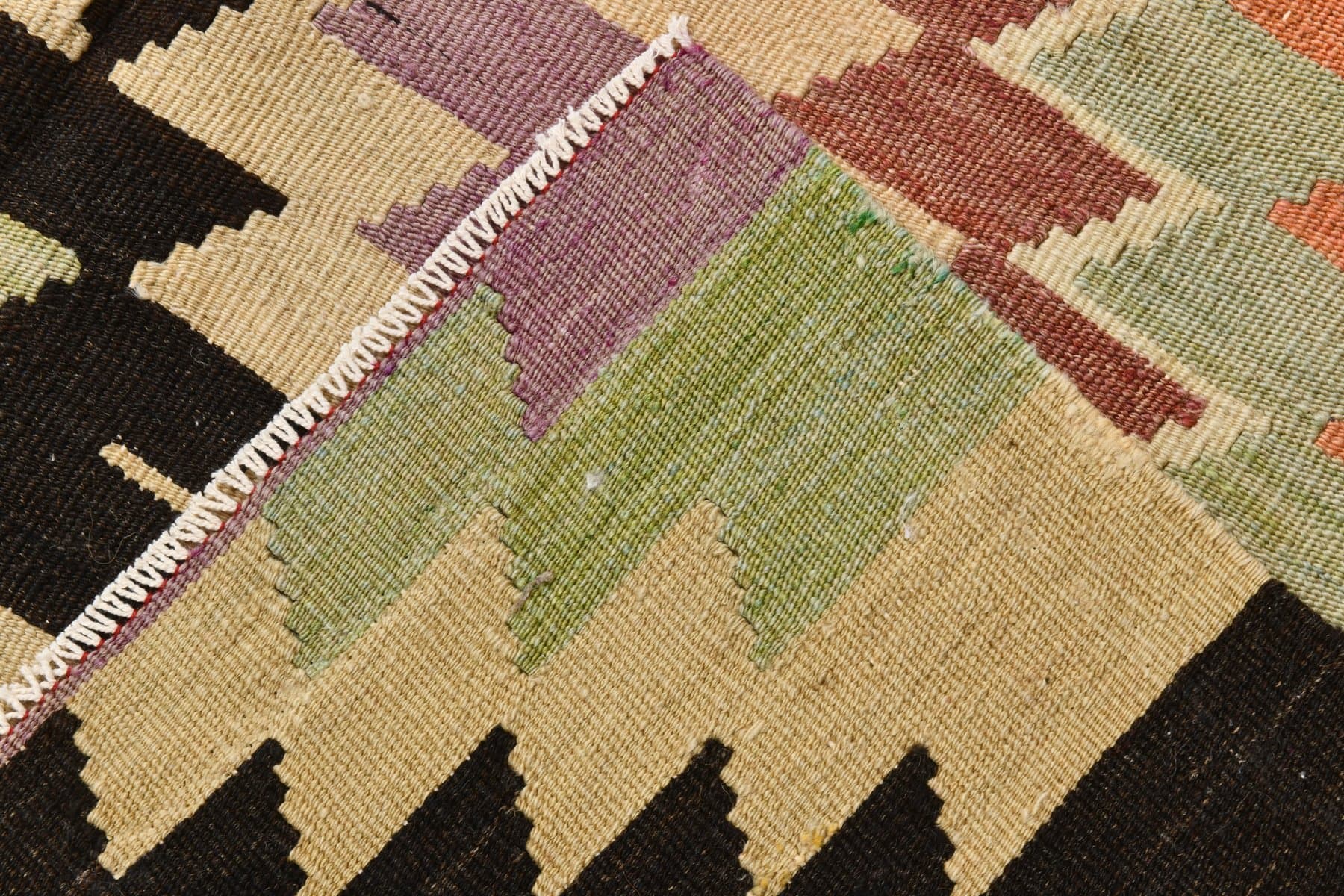 Kilim Rug 156x330 cm, beige, black, wool, Turkey, 1970s. - 218751