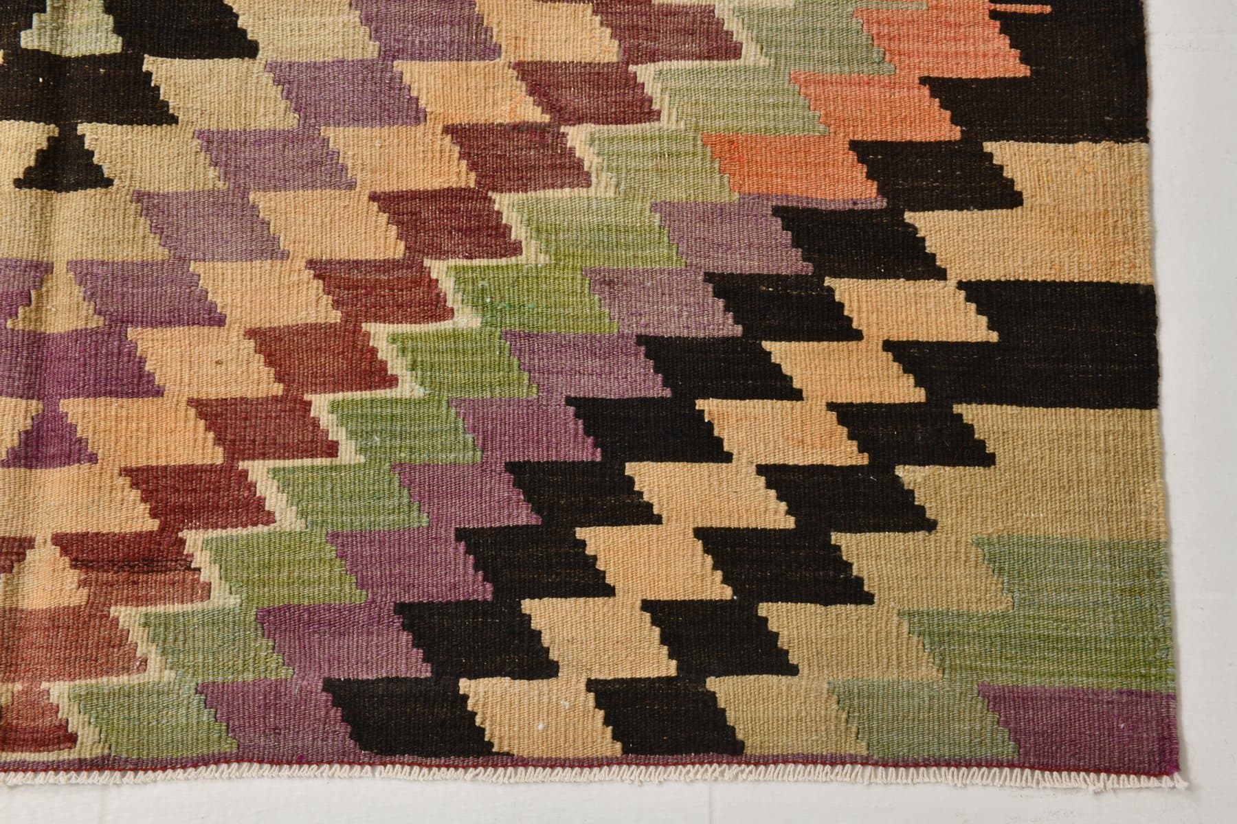 Kilim Rug 156x330 cm, beige, black, wool, Turkey, 1970s. - 218749