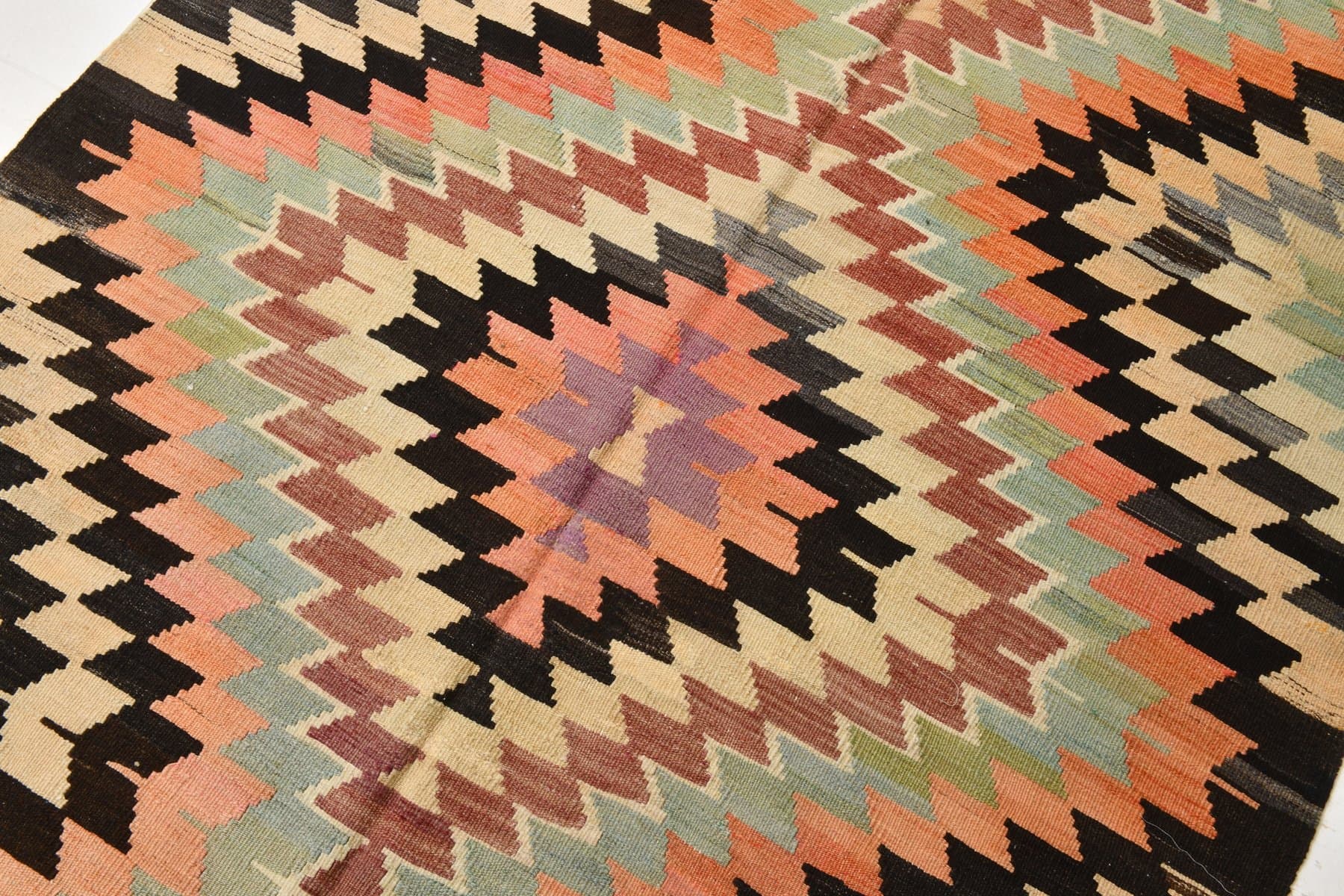 Kilim Rug 156x330 cm, beige, black, wool, Turkey, 1970s. - 218746