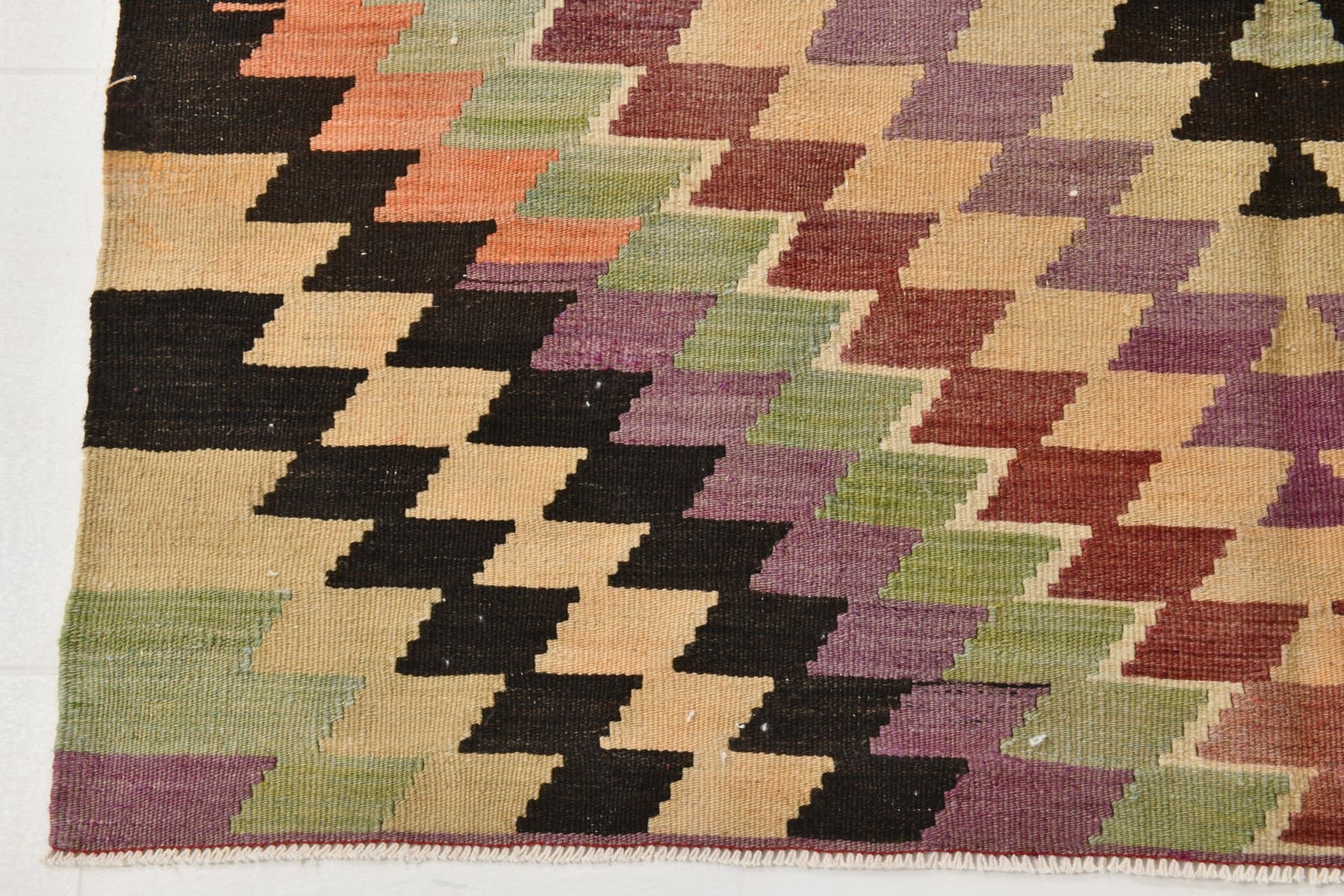 Kilim Rug 156x330 cm, beige, black, wool, Turkey, 1970s. - 218748
