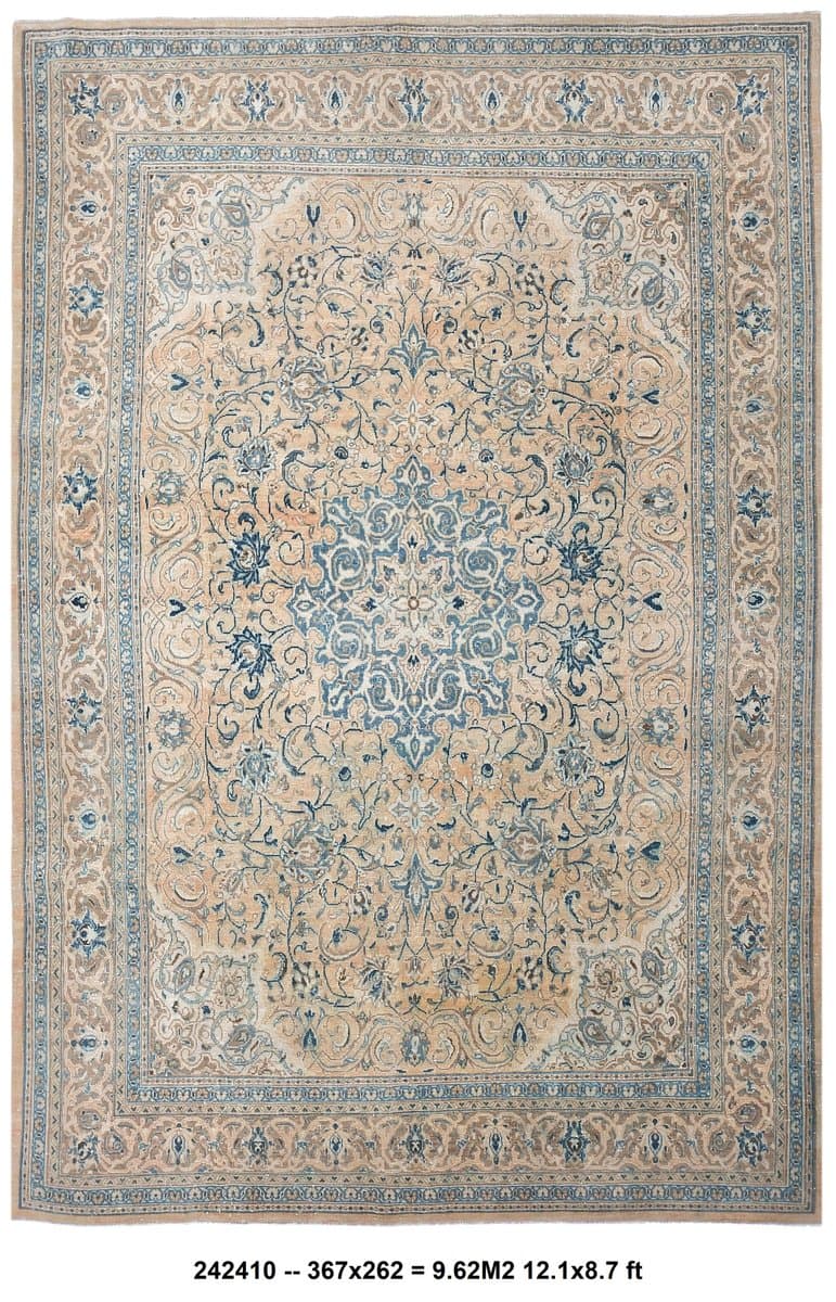 Rug 367x262 cm, beige, blue, wool, Turkey, 1960s - 218721