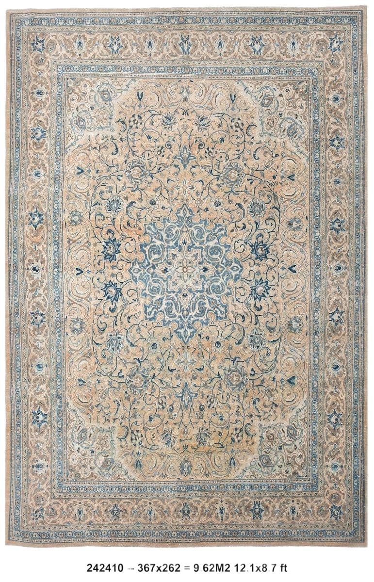 Rug 367x262 cm, beige, blue, wool, Turkey, 1960s