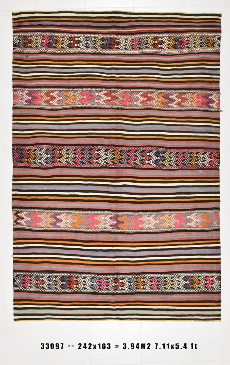 Kilim 163x242 cm, brown, beige, wool, Turkey, 1960s. - 218698