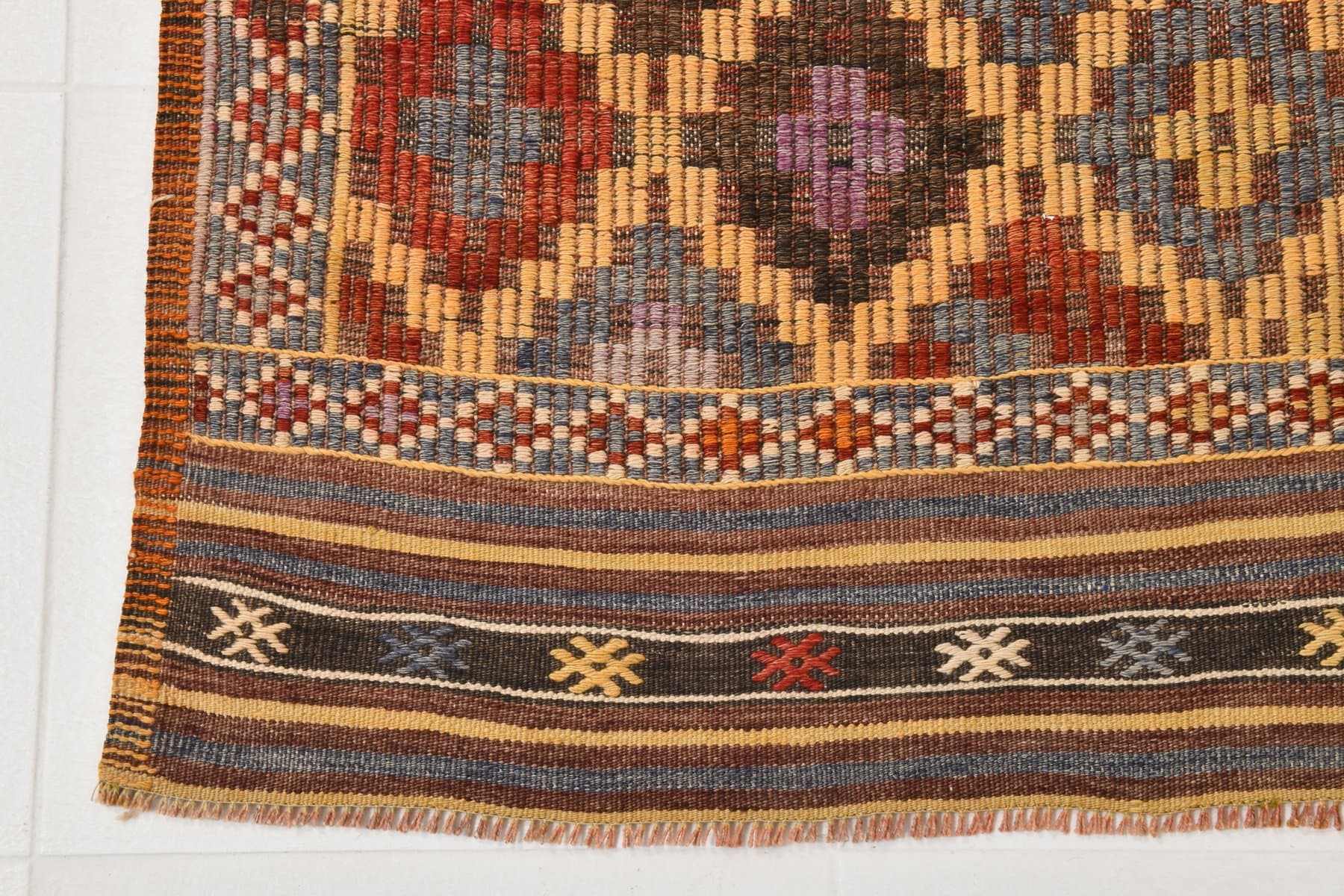 Kilim 238x150 cm, czerwony, brązowy, wełna, Turcja, lata 60. - 218659
