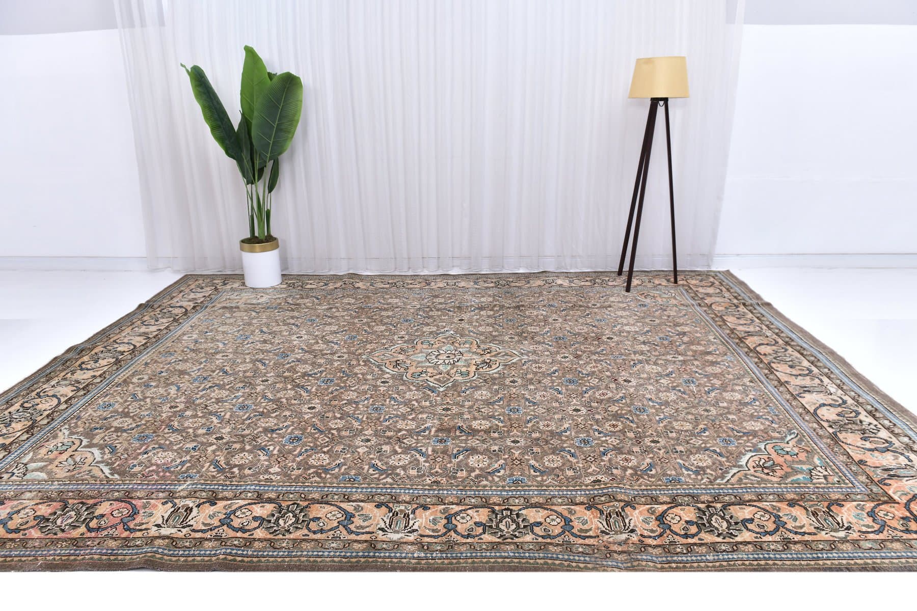 Dywan 389x296 cm, beżowy, brązowy, wełna, Turcja, lata 60. - 218640