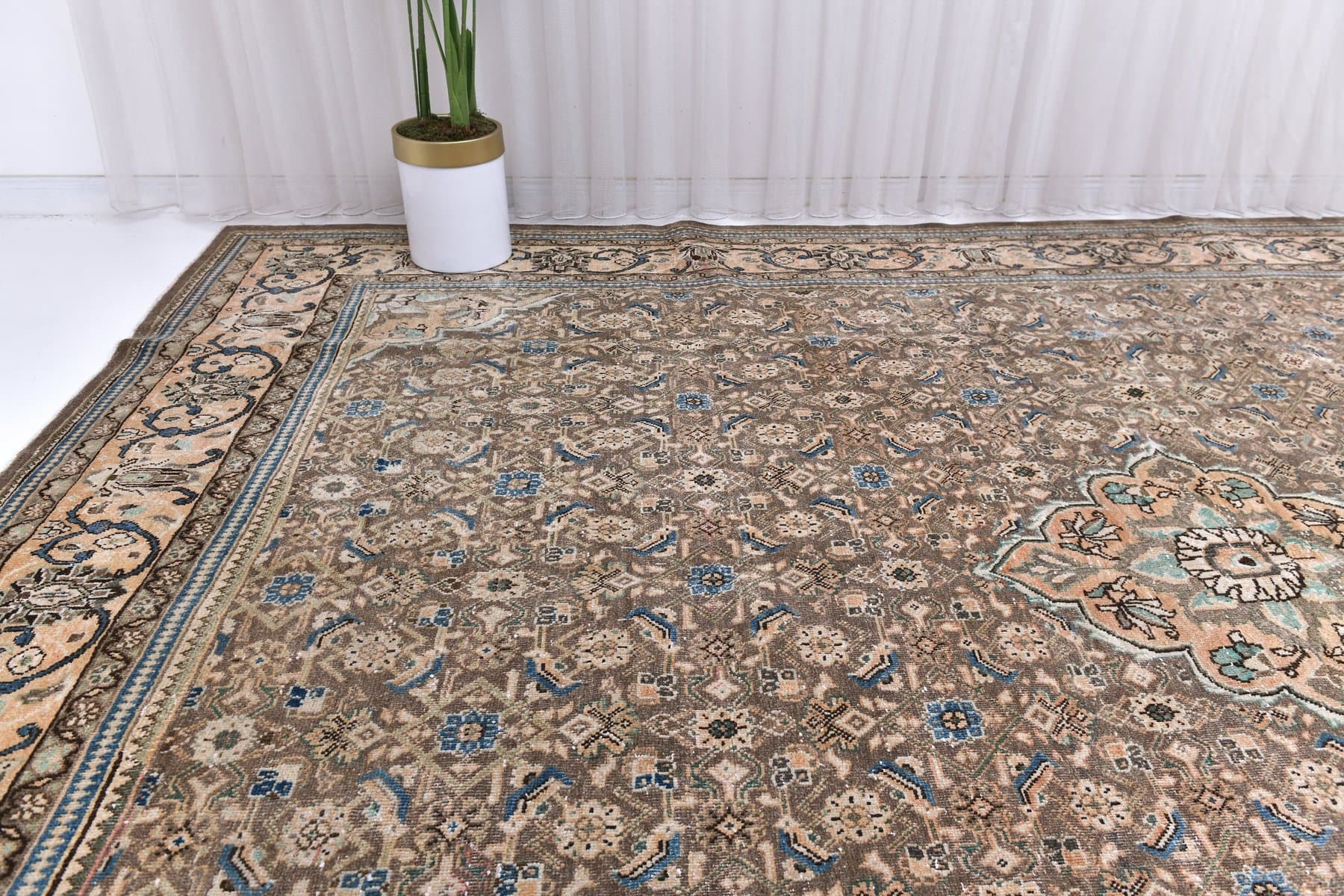 Dywan 389x296 cm, beżowy, brązowy, wełna, Turcja, lata 60. - 218646