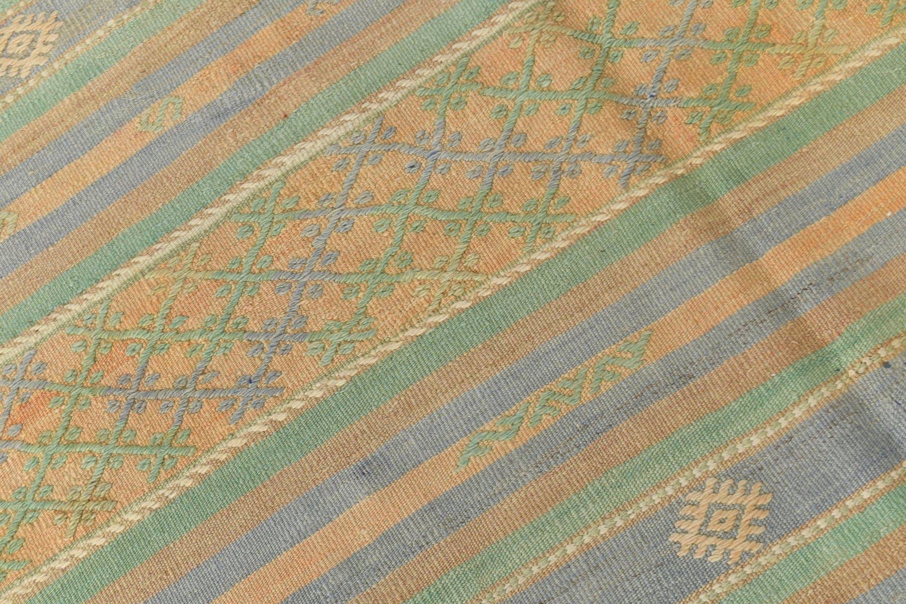 Kilim Rug 242x173 cm, green, beige, wool, Turkey, 1960s. - 218609