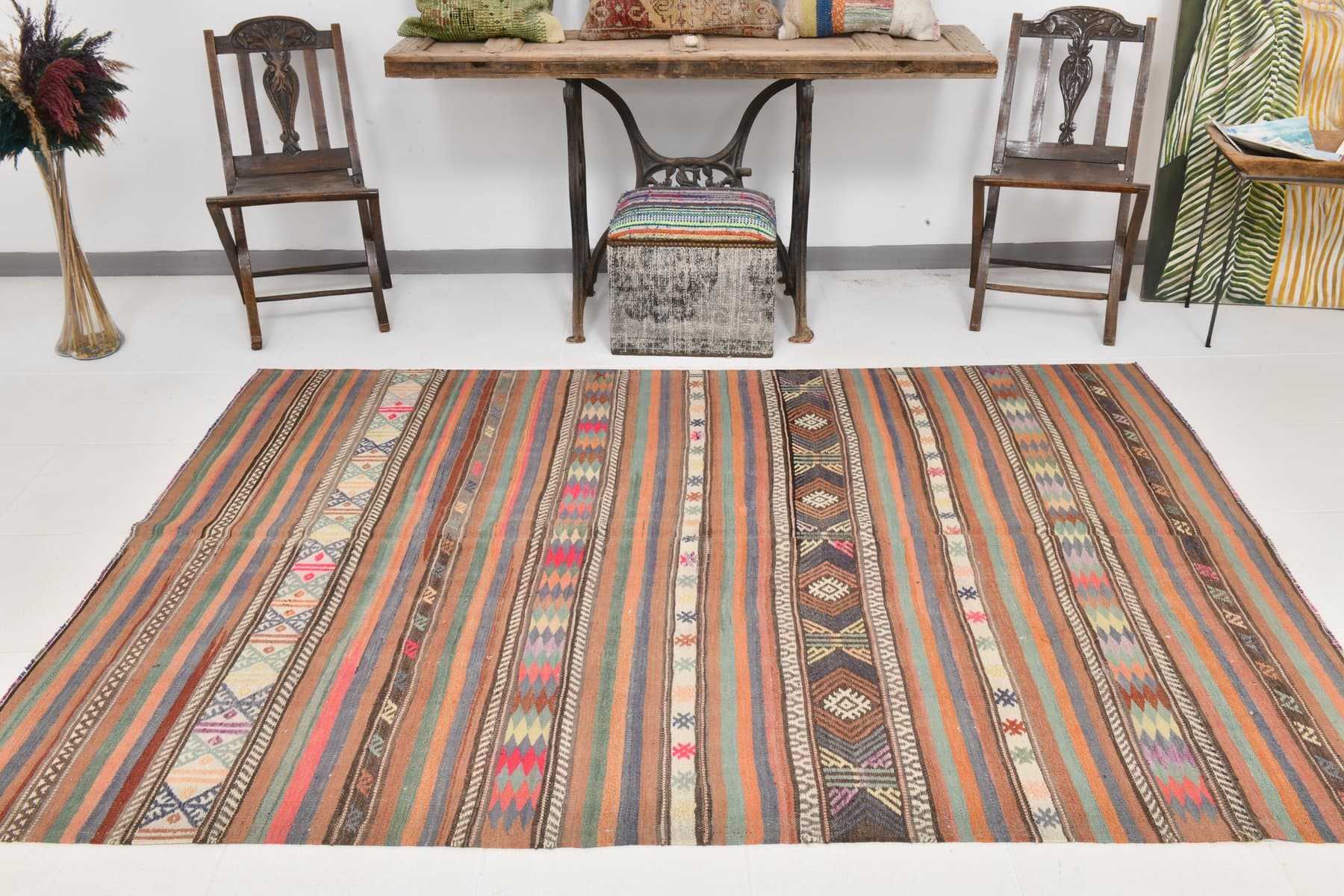 Kilim 170x245 cm, beżowy, wełna, Turcja, lata 60. - 218597