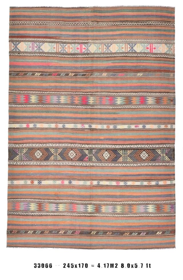 Kilim 170x245 cm, beżowy, wełna, Turcja, lata 60. - WYMIARY