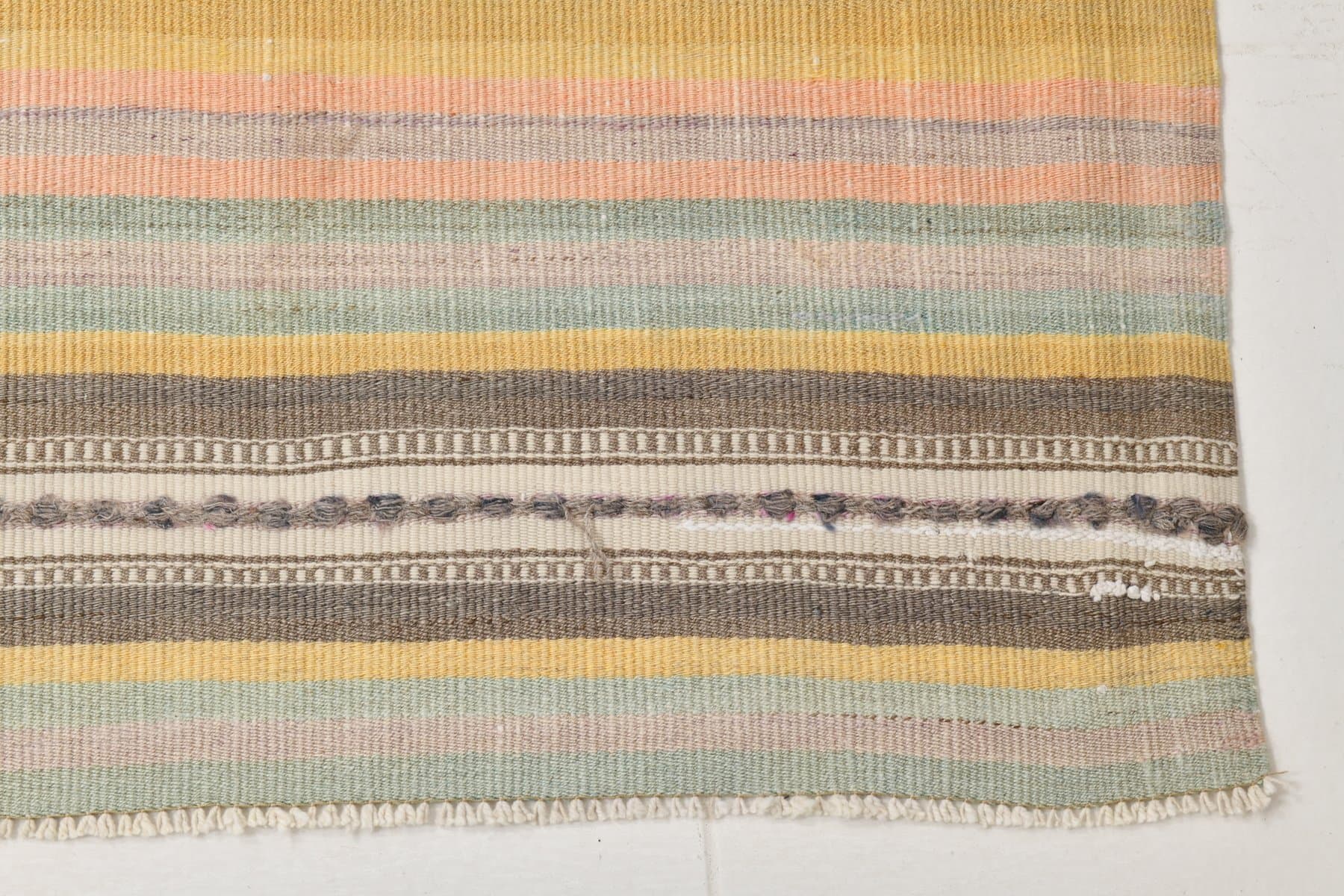 Kilim 314x92 cm, żółty, różowy, wełna, Turcja, lata 60. - 218591