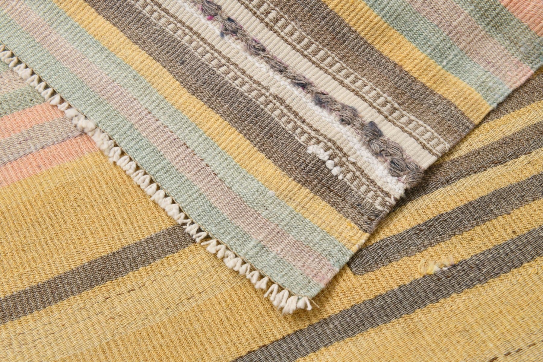 Kilim 314x92 cm, żółty, różowy, wełna, Turcja, lata 60. - 218582