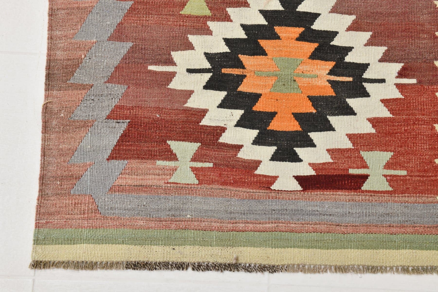 Kilim 163x295 cm, czerwony, beżowy, wełna, Turcja, lata 60. - 218577