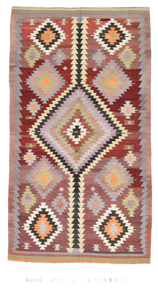 Kilim 163x295 cm, czerwony, beżowy, wełna, Turcja, lata 60. - WYMIARY