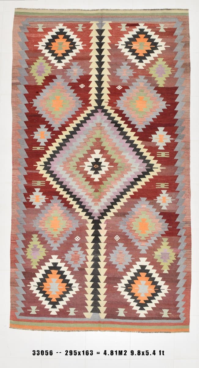 Kilim 163x295 cm, czerwony, beżowy, wełna, Turcja, lata 60. - 218579
