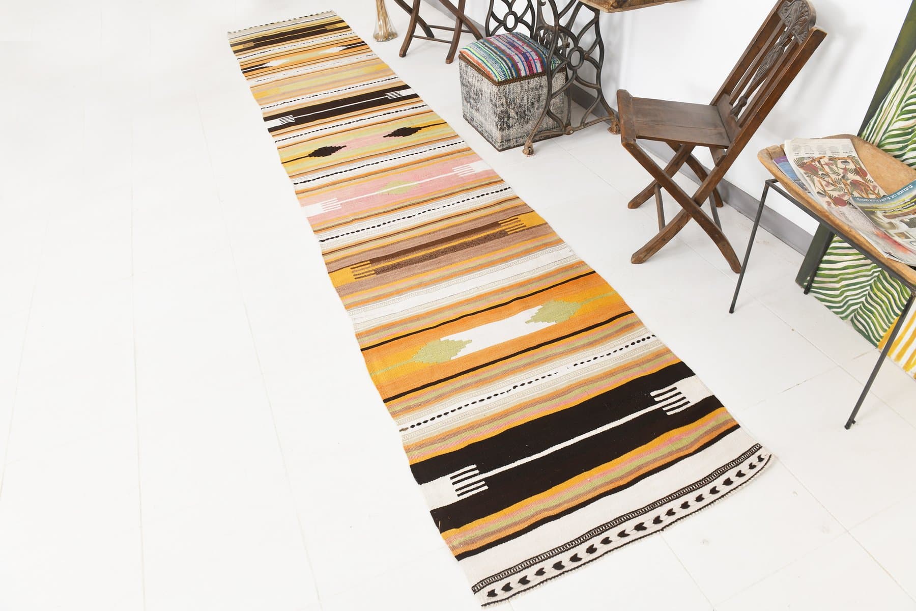 Runner Rug 90x496 cm, beige, wool, Turkey, 1960s - 218562